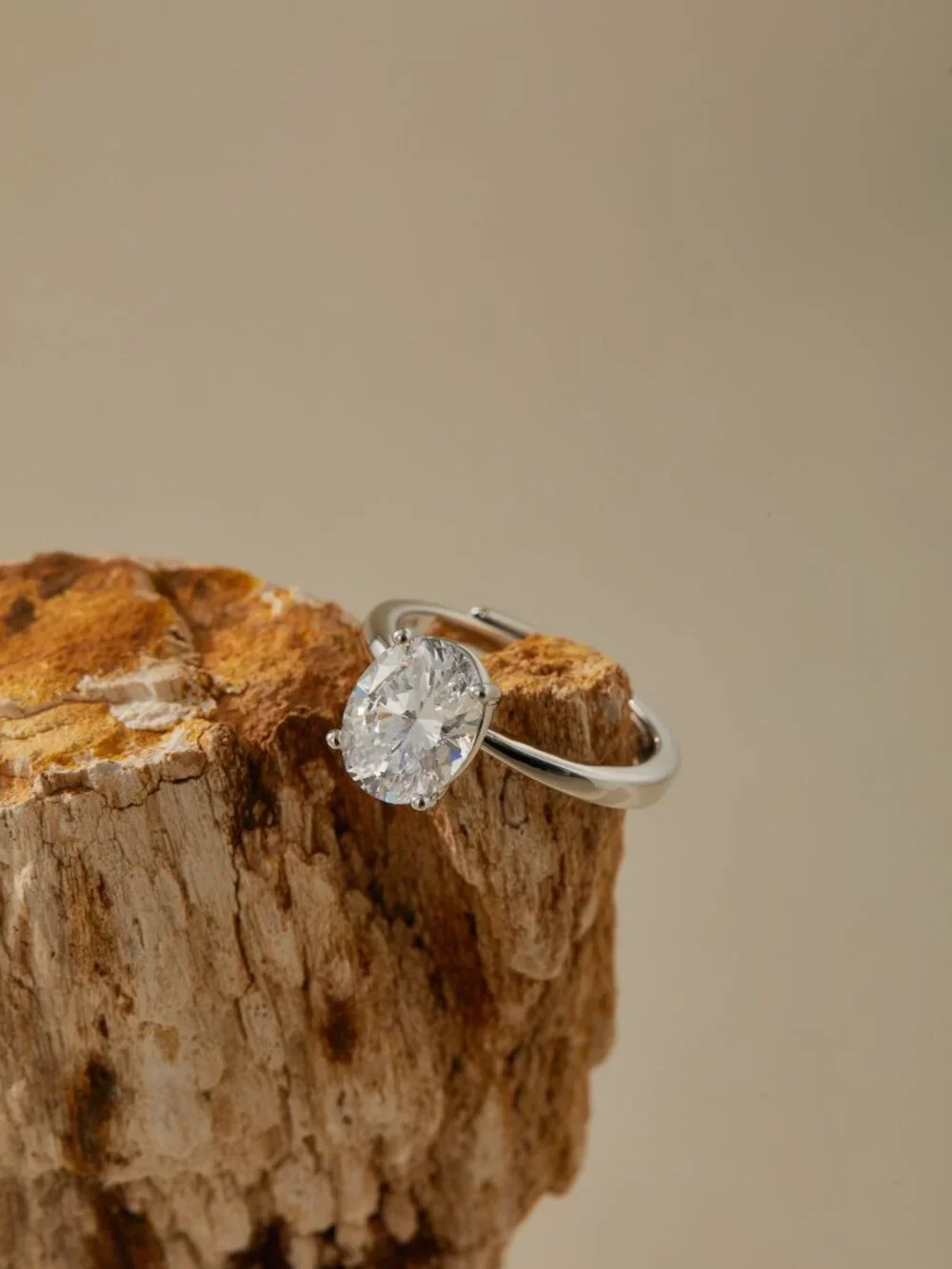 Sterling Silver Oval CZ Solitaire Ring 3ct Adjustable Band Museori - Picture 4 of 7